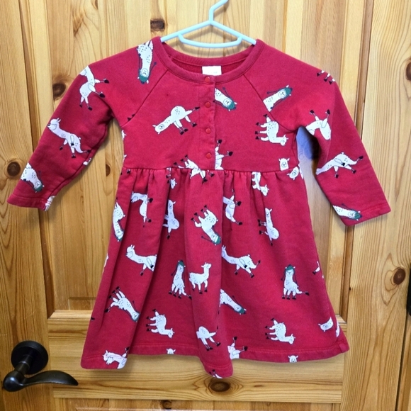 HANNA ANDERSSON RED DRESS FUNNY LLAMA PRINT WINTER HATS TODDLER GIRLS 3T COTTON - Picture 1 of 15